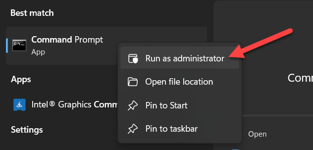 Open Command Prompt as an administrator.