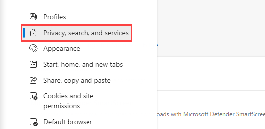 Go to the "Privacy, Search, and Services" section.