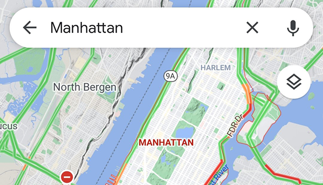 Traffic data in Google Maps on mobile.