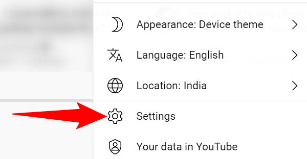 Click the profile > Settings on YouTube.