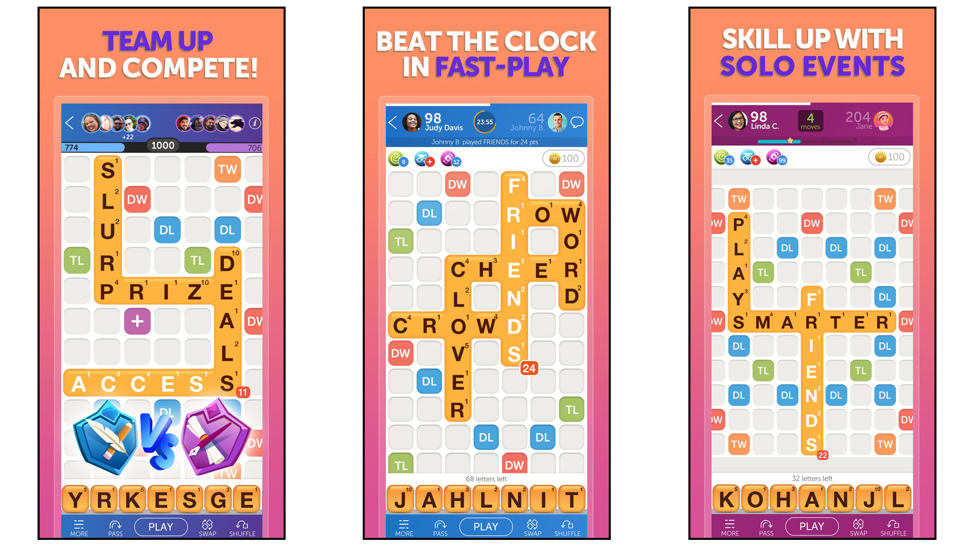 Words With Friends app puzzles, competition, and solo events
