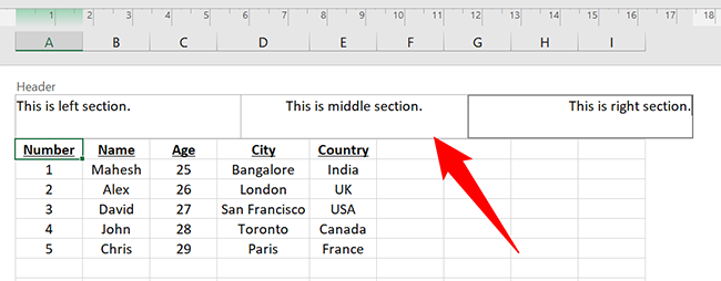 Add a header in Excel.