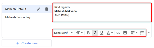 Change the signature in Gmail on desktop.