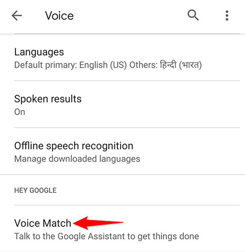 Select "Voice Match" on the "Voice" page.