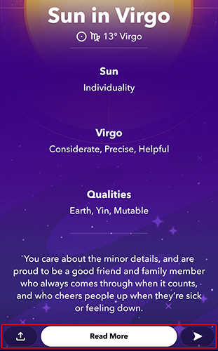 Snapchat astrological profile.