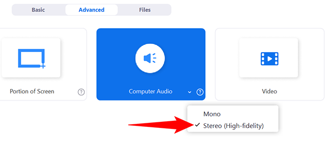 Click "Computer Audio" and choose "Stereo."