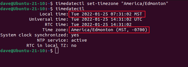New time zone and time settings