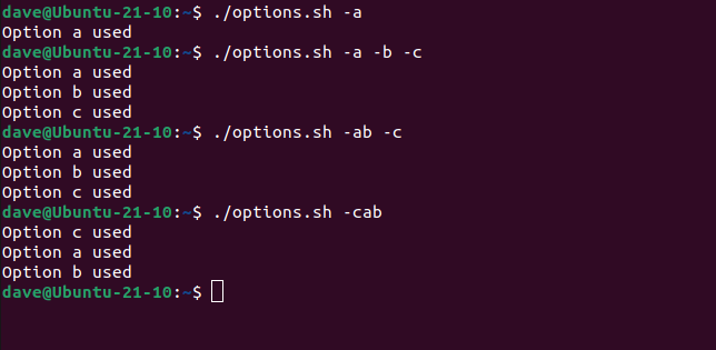 testing a script that can accept switch type command line options