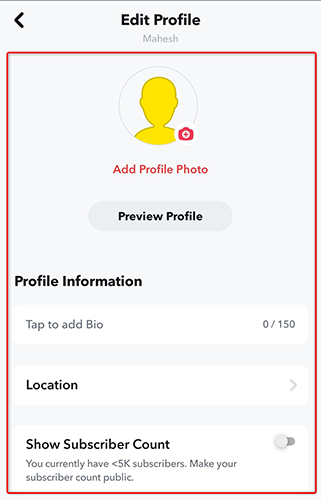 Edit the Snapchat public profile.