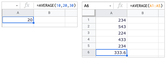 AVERAGE function in Google Sheets