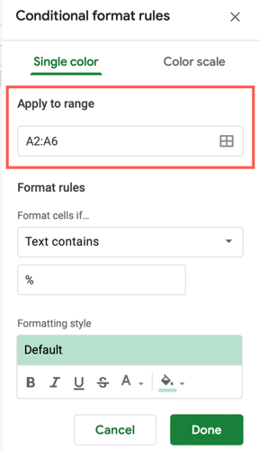 Confirm the cells in Apply To Range
