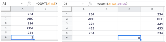 COUNT function in Google Sheets