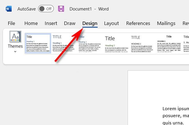 Navigate to the "Design" tab located in the ribbon