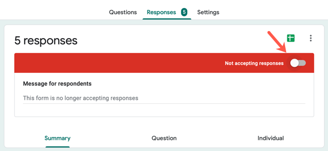 No longer accepting responses in Google Forms