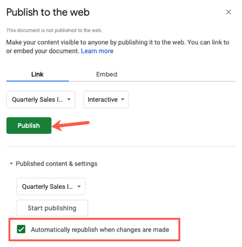 Automatically republish changes and Publish