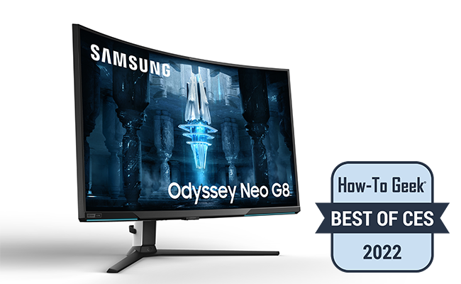 Samsung Odyssey Neo G8 monitor on a white background