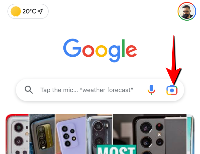 Tap on the "Google Lens" icon next to the "Search" field in Google app.