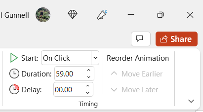 The timing options in PowerPoint.