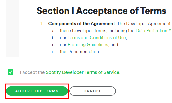 Check the box and click "Accept the Terms."
