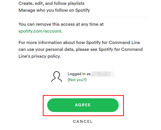 Agree to give permissions to your Spotify app.