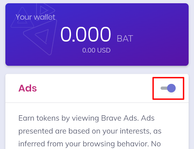 Toggle off the ads for Brave Mobile.