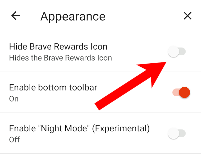Toggle on the "Hide Brave Rewards Icon" option.