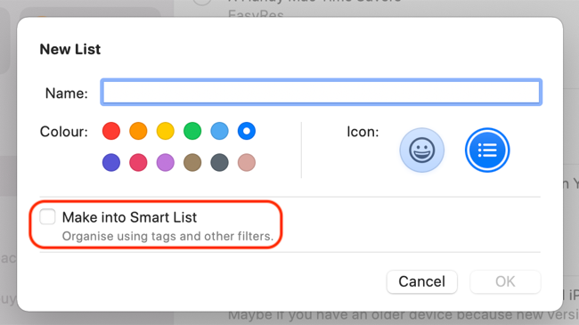 New Smart List in Apple Reminders