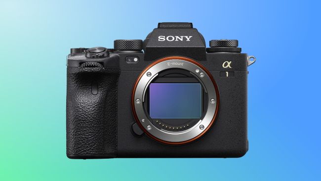 Sony alpha 1 on green and blue background
