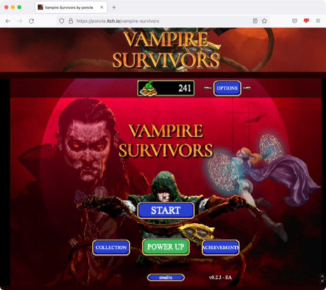 Vampire Survivors running in Firefox