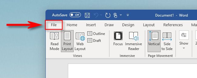 In Word for Windows, click the "File" tab.