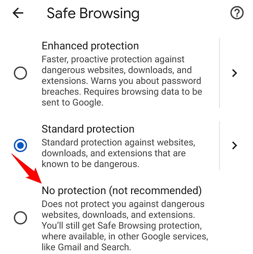 Turn on the "No Protection (Not Recommended)" option.