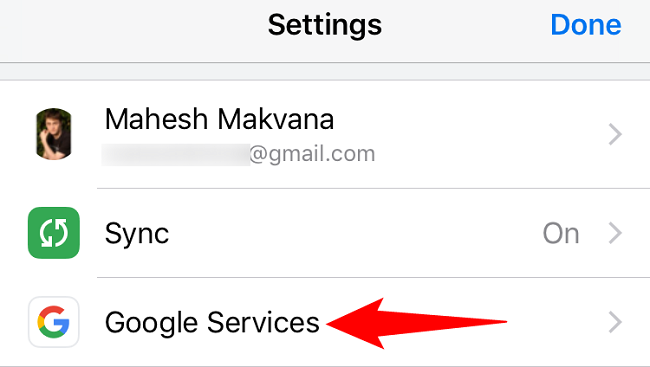 Choose "Google Services" in "Settings."