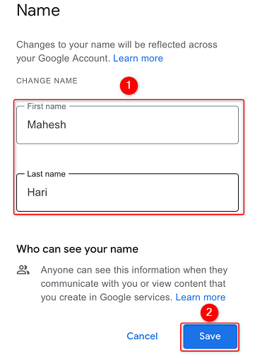 Change the Google account name on iPhone.