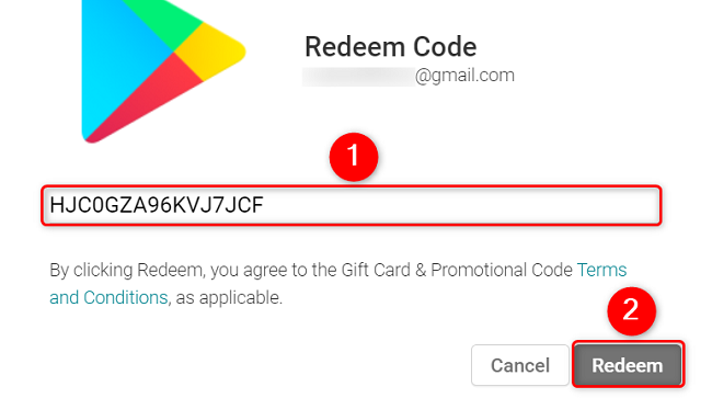 Enter the gift card code and select "Redeem."