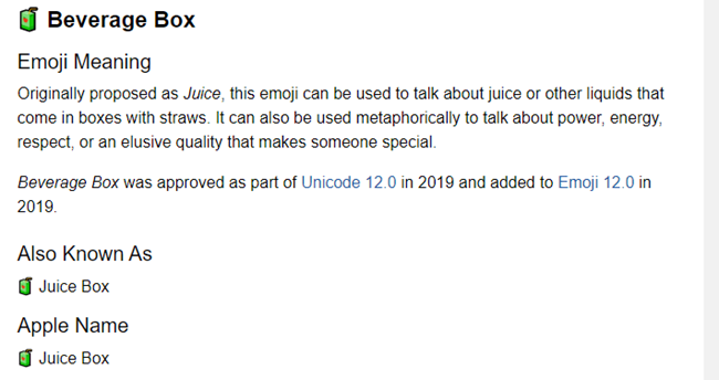 Beverage Box Emojipedia page.
