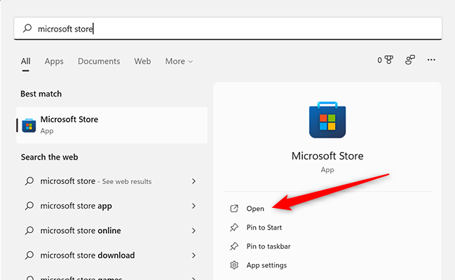 In start menu, type "Microsoft Store", then click open
