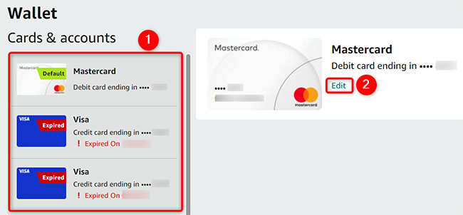 Choose a payment method and click "Edit."