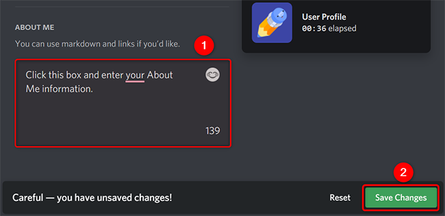 Update "About Me" and click "Save Changes."