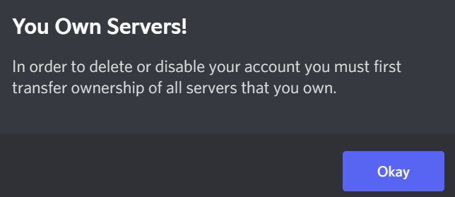 "You Own Servers" prompt.