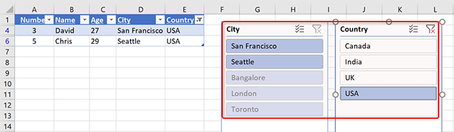 Filter data with slicers in Excel.