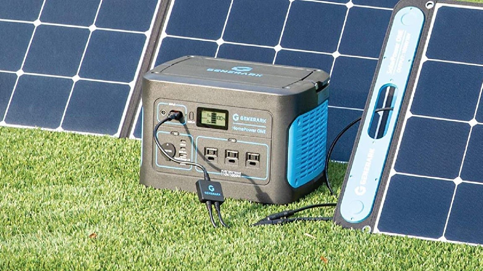 A solar generator on a lawn