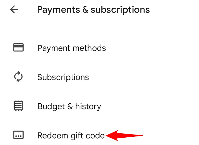 Tap the "Redeem Gift Code" option.