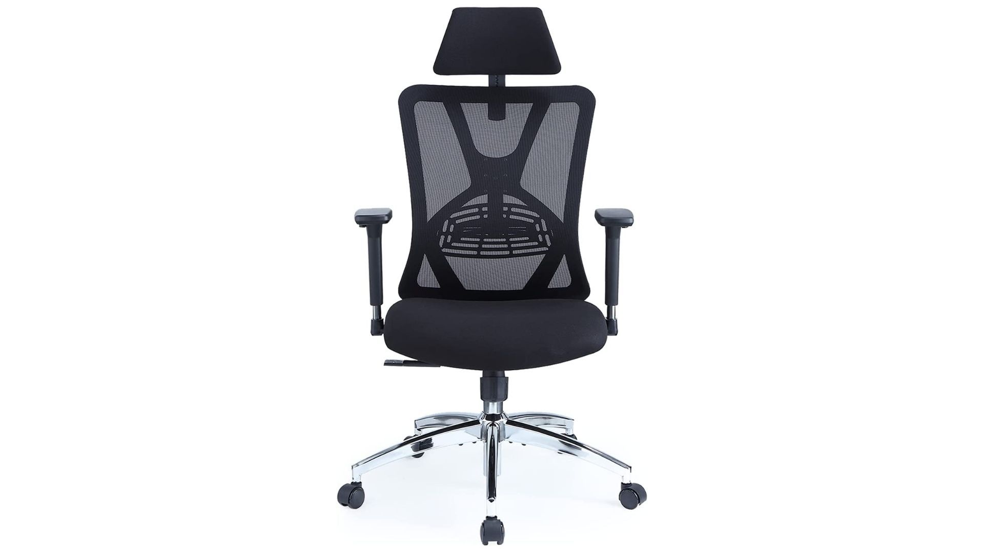 The Ticova Ergonomic Office Chair features a high mesh back with adjustable lumbar support and a headrest