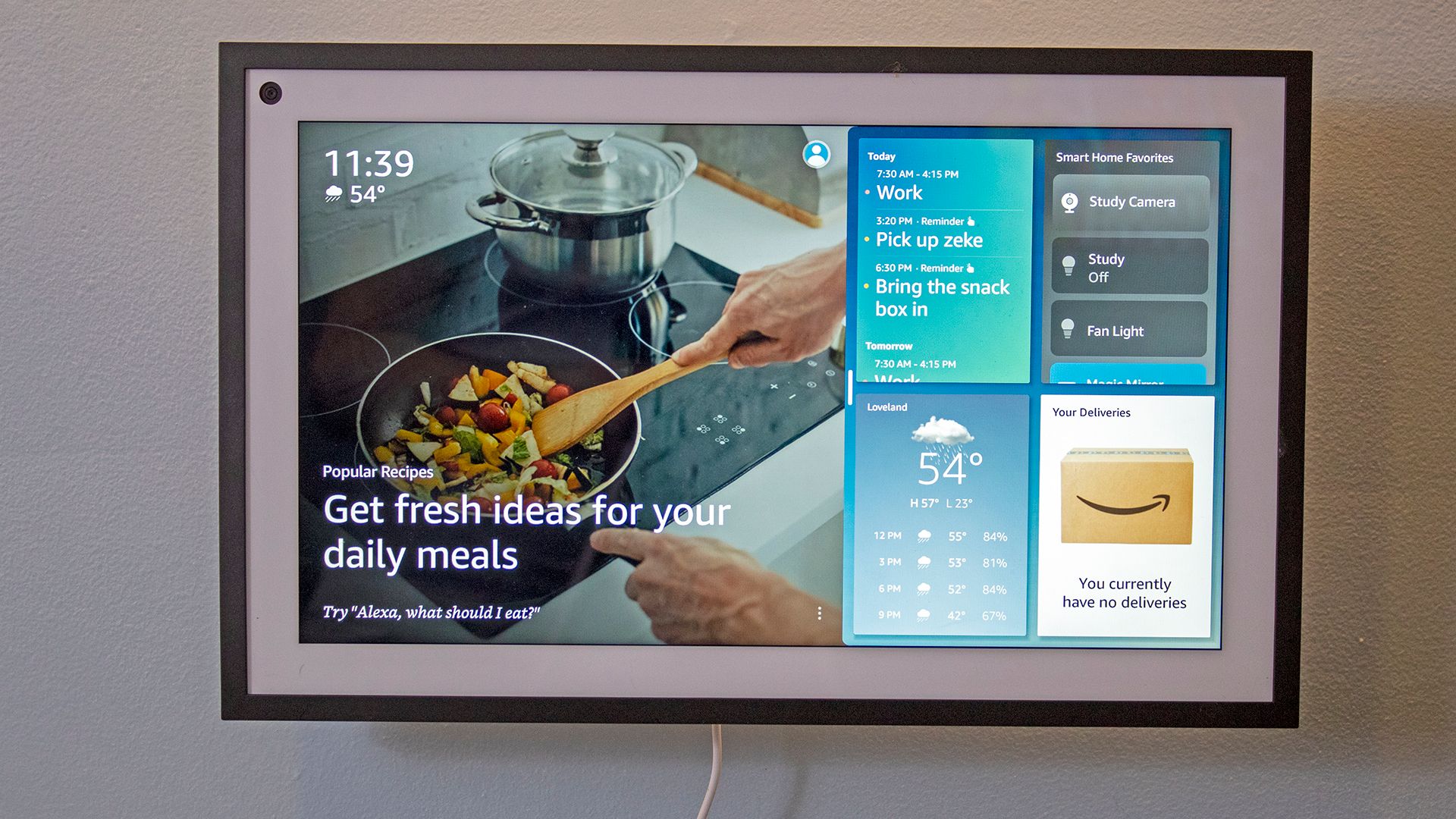 An Echo Show 15, offering recipe suggestions