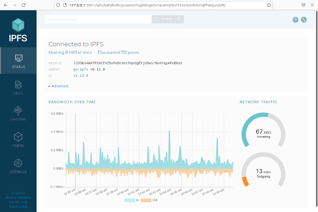 IPFS webui Status screen