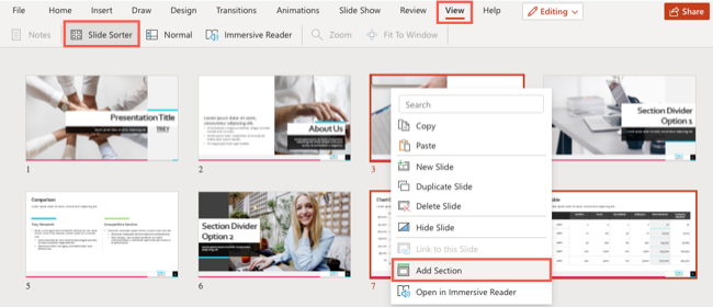 Add Section in PowerPoint on the web