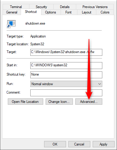 Click &quot;Advanced&quot; in the Properties window.