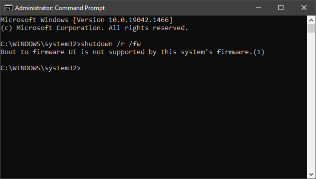 Command Prompt message indicating /fw argument not accepted
