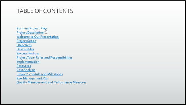 Linked table of contents in PowerPoint