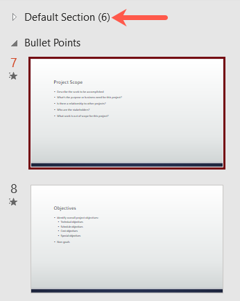 Default Section created in PowerPoint